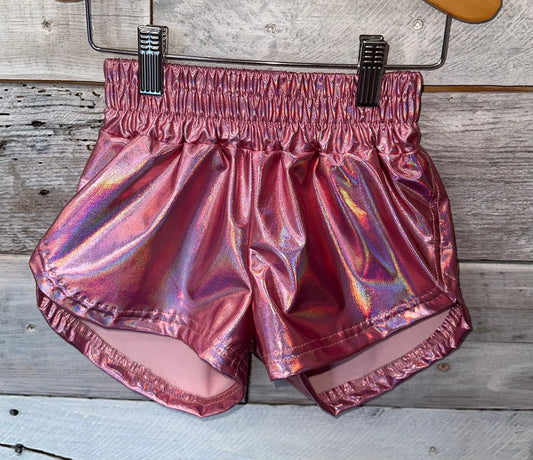 Kids Light Pink Metallic Shorts