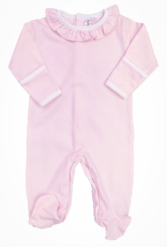 Baby Kate Pima Cotton Footie | Pink Mini Stripe