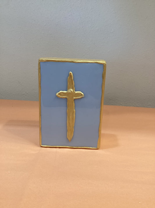 A Bella Gifts To Geaux Cross Block 5x3 - Lt. Blue on a blue background.