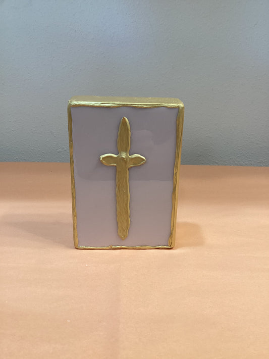 A square box with a Cross Block 5x3 - Lt. Pink cross on it from Bella Gifts To Geaux.