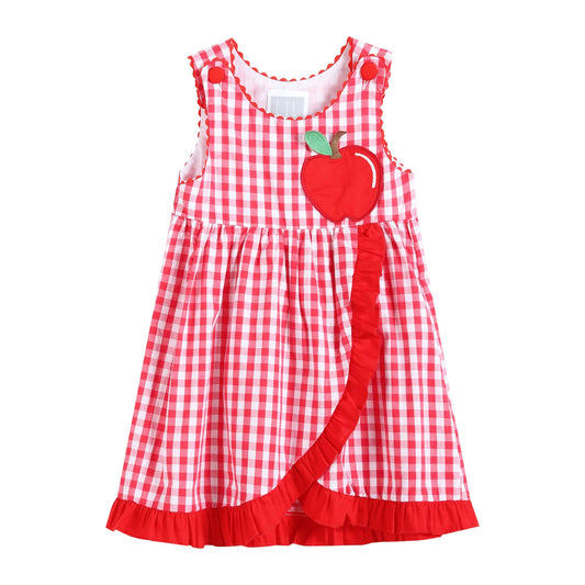 A Lil Cactus Red Gingham Apple Wrapped Skirt Baby Dress.
