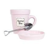 A Nicole Brayden Pink Flower Pot Mug - Awesome Mom with a spoon in it.