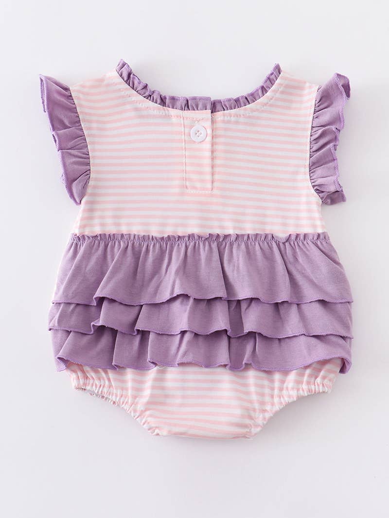A Honeydew baby girl's Purple Mermaid Embroidery Girl Bubble with ruffles.