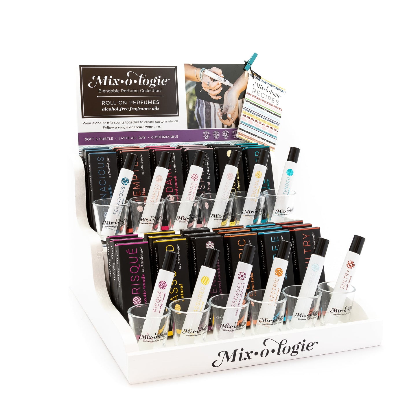 A display of Mixologie Roll On Perfumes.
