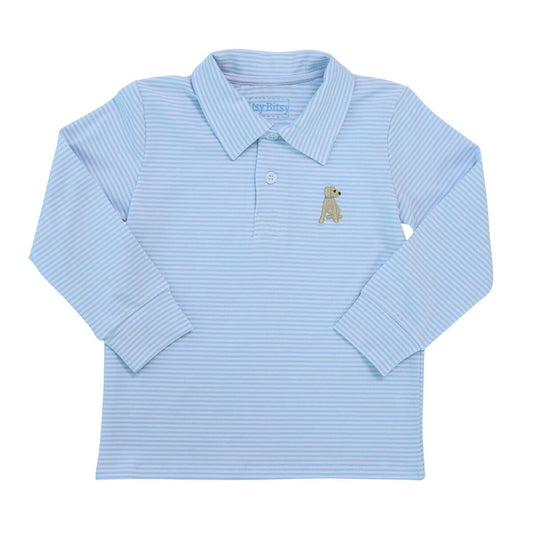 A comfortable fit Long Sleeve Puppy Polo shirt with a bear embroidered on it from Itsy Bitsy.