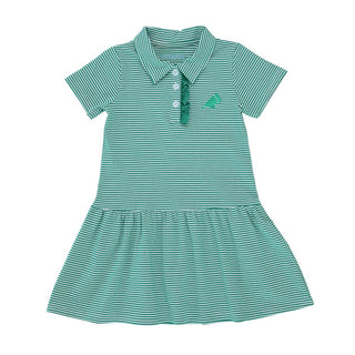 Pep Rally Polo Dress- Green Stripe Girls Dresses    - Chickie Collective