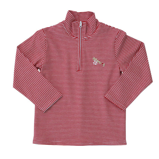 A children's Itsy Bitsy Red Baseball striped 1/4 Zip Pullover offering comfort and style.