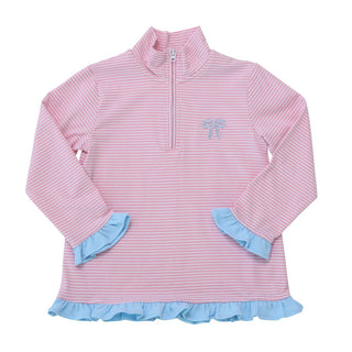 1/4 Zip Pullover - Pink & Blue Ruffle Bow Kids Pullover    - Chickie Collective