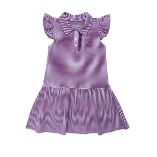 Pep Rally Polo Dress- Purple Stripe Girls Dresses    - Chickie Collective