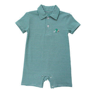 Football & Helmet Polo Romper - Green Stripe Boys Polo    - Chickie Collective