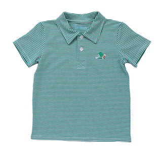 Football & Helmet Polo- Green Stripe Boys Polo    - Chickie Collective