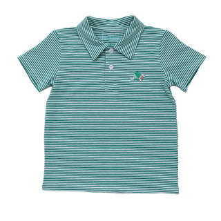 Football & Helmet Polo- Green Stripe Boys Polo    - Chickie Collective