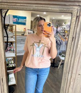 Bunny Cross Shirt - Easter Shirt:HEATHER PEACH - Chickie Collective