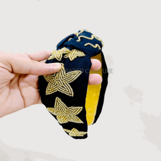 New Orleans Football Headband with Black and Gold Stars Headband    - Chickie Collective