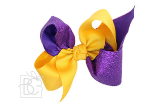 Crisscross Glitter & Grosgrain Bow (Purple & Yellow Gold)  4.5" Large   - Chickie Collective