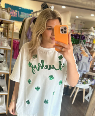 Lucky Clover Sequin Graphic Tee for St. Patrick's Day - Chickie Collective