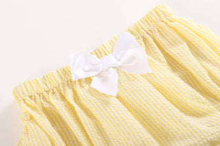 Yellow Seersucker Turtle 2pc Baby Bloomer Set     - Chickie Collective