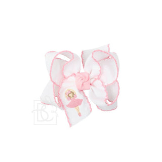 Embroidered Nutcracker Ballerina Crochet Edge Bows: 4.5" Large / Nutcracker Ballerina (Light Pink) Kids Hair Accessories - Chickie Collective