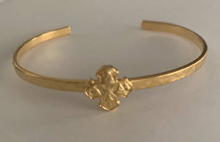Hammered Thin 4 Way Cross Gold Cuff Bracelet - Chickie Collective