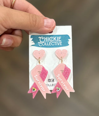 Breast Cancer “Survivor” Earrings Earrings - Chickie Collective