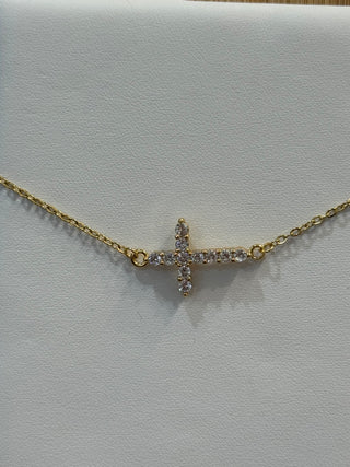 Sideways Mossanite Diamond Cross Necklace Necklace    - Chickie Collective