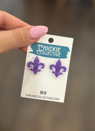 Acrylic Glitter Mardi Gras Earrings Earrings - Chickie Collective