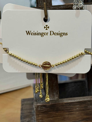 Adjustable Virgin Mary Double Sided Gold Bead Bracelet Bracelet    - Chickie Collective