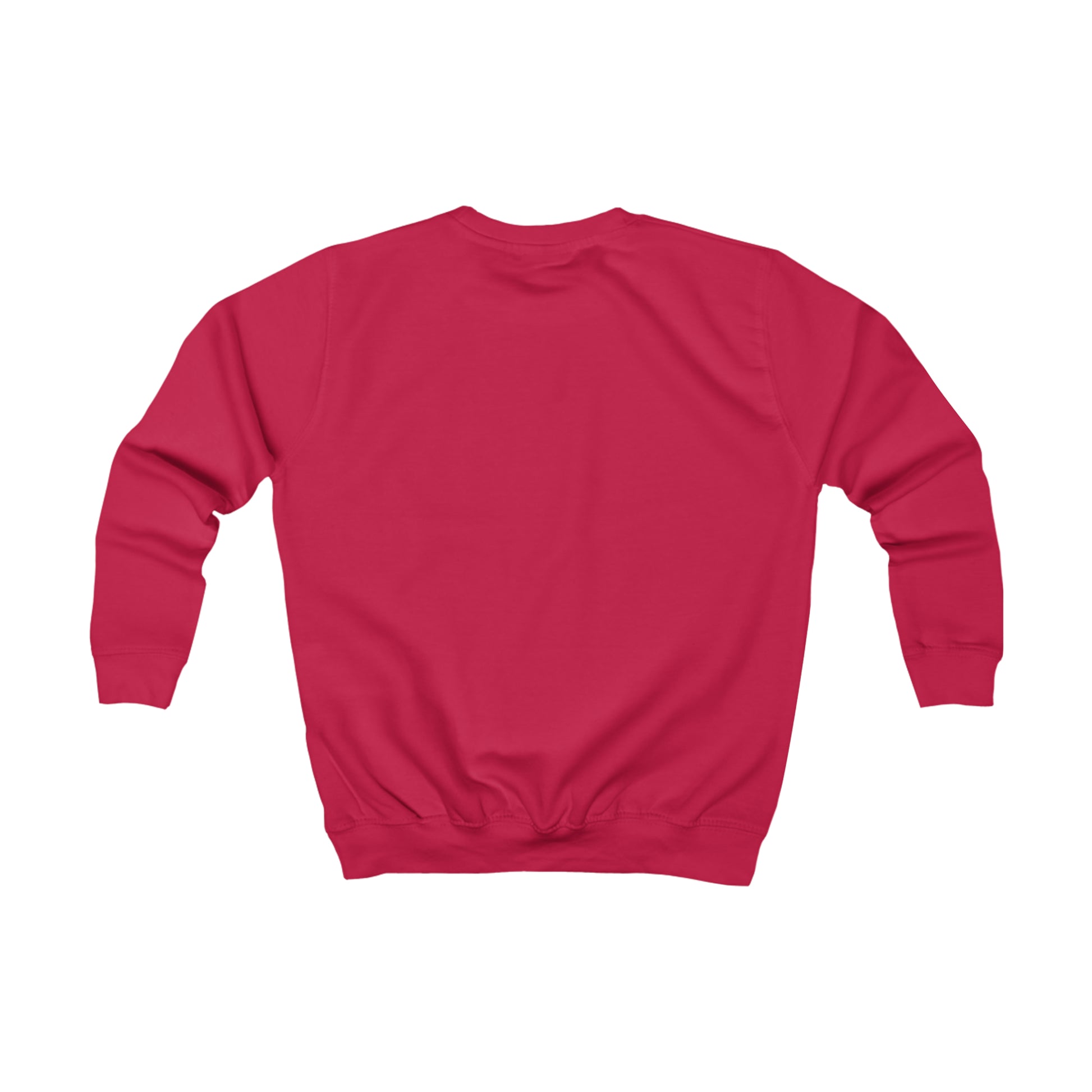 The cozy back view of a red Printify Christmas sweatshirt.