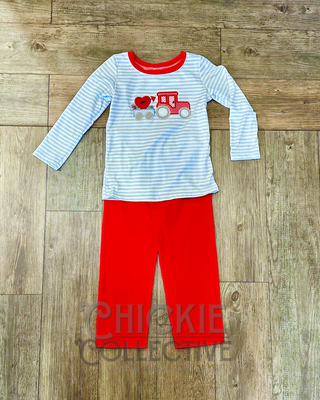 Boys Grey Stripe Truck Valentines Outfit Boys Outfit - Chickie Collective