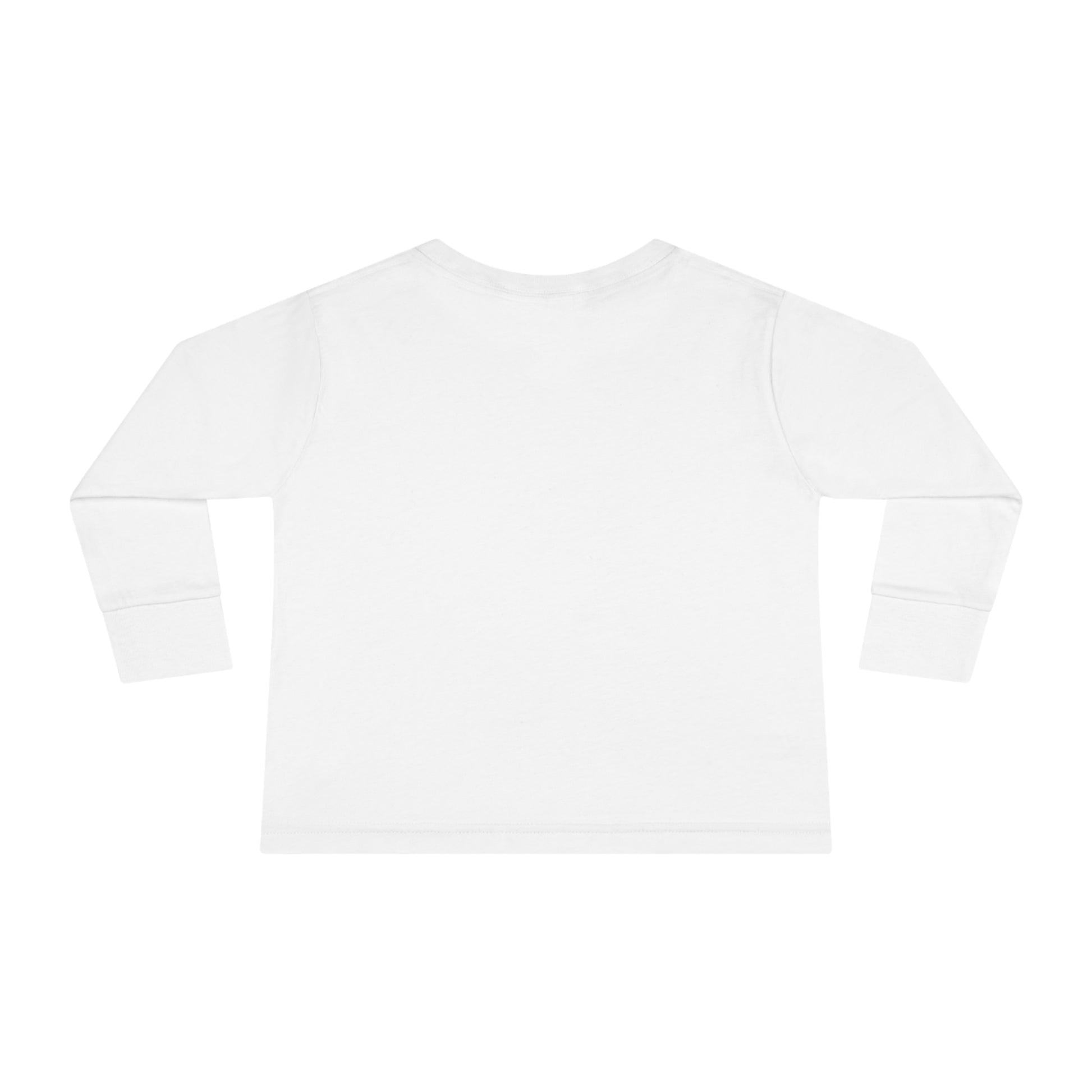 A Kids Christmas Tree Long Sleeve Tee - Toddler Crew Neck T-Shirt on a white background, available in adult sizes. (Brand: Printify)