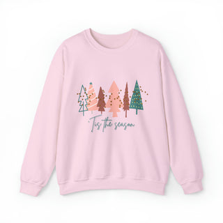 Christmas Tree Sweatshirt | Christmas Sweater, Christmas Crewneck, Christmas Tree Sweatshirt, Holiday Sweaters for Women, Winter Sweatshirt Sweatshirt S Light Pink  - Chickie Collective