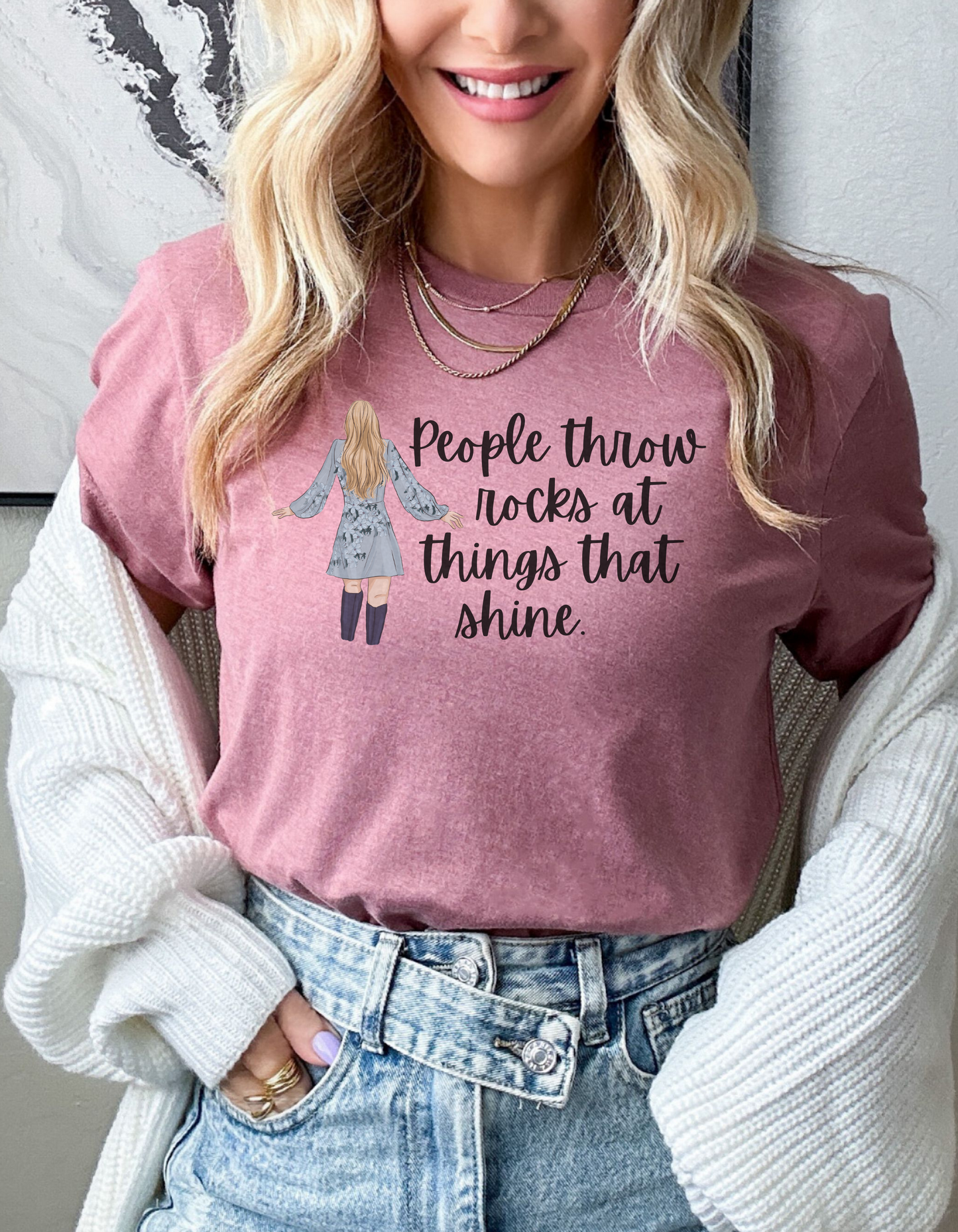 Taylor Swift Preppy Picture T-Shirt - People Throw Rocks at Things That Shine