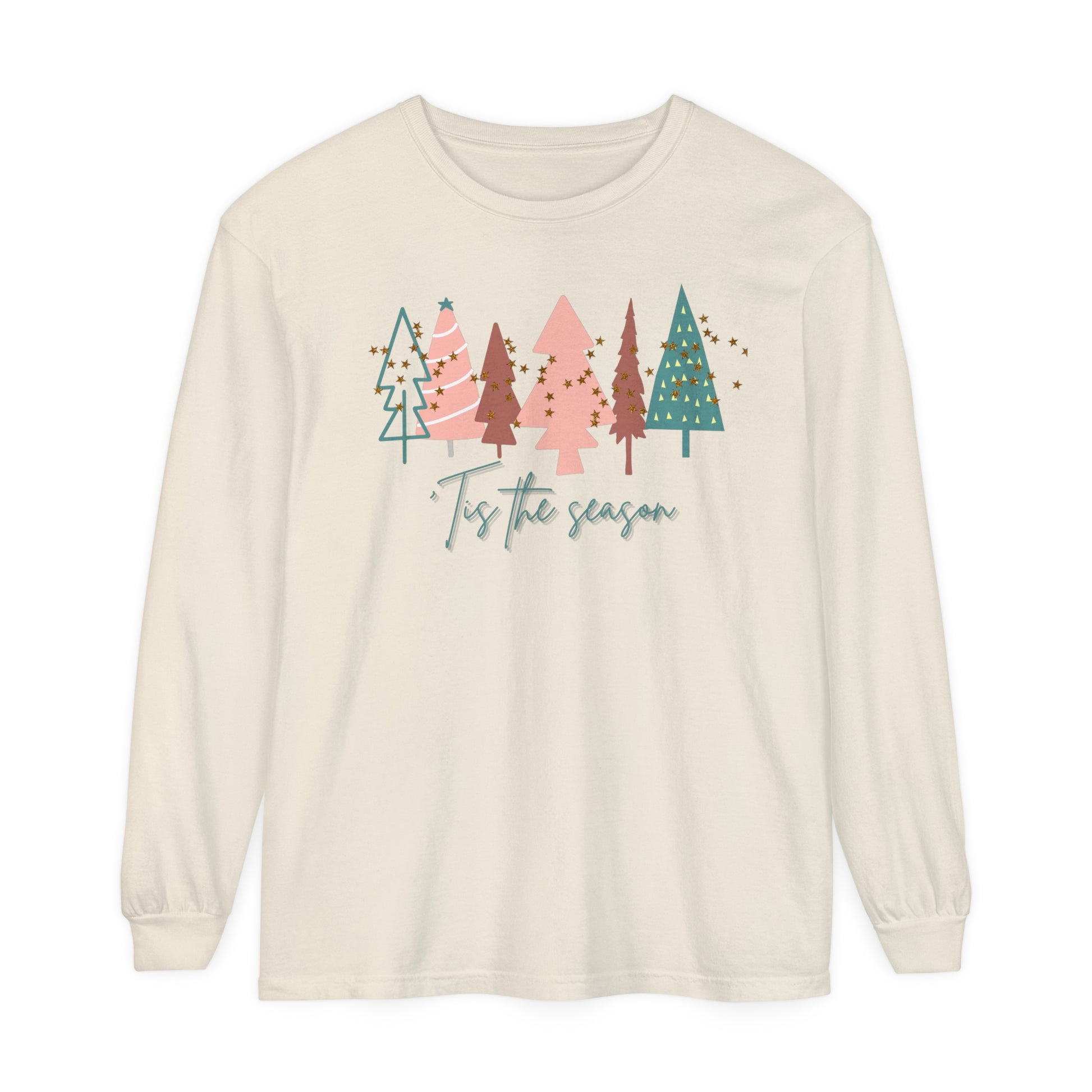 Upgrade your winter wardrobe with the comfortable and stylish Printify Women's 'Tis the Season Ivory Christmas Tree Shirt.