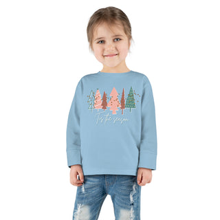 Kids Christmas Tree Long Sleeve Tee - Toddler Crew Neck T-Shirt Kids clothes Light Blue 2T  - Chickie Collective