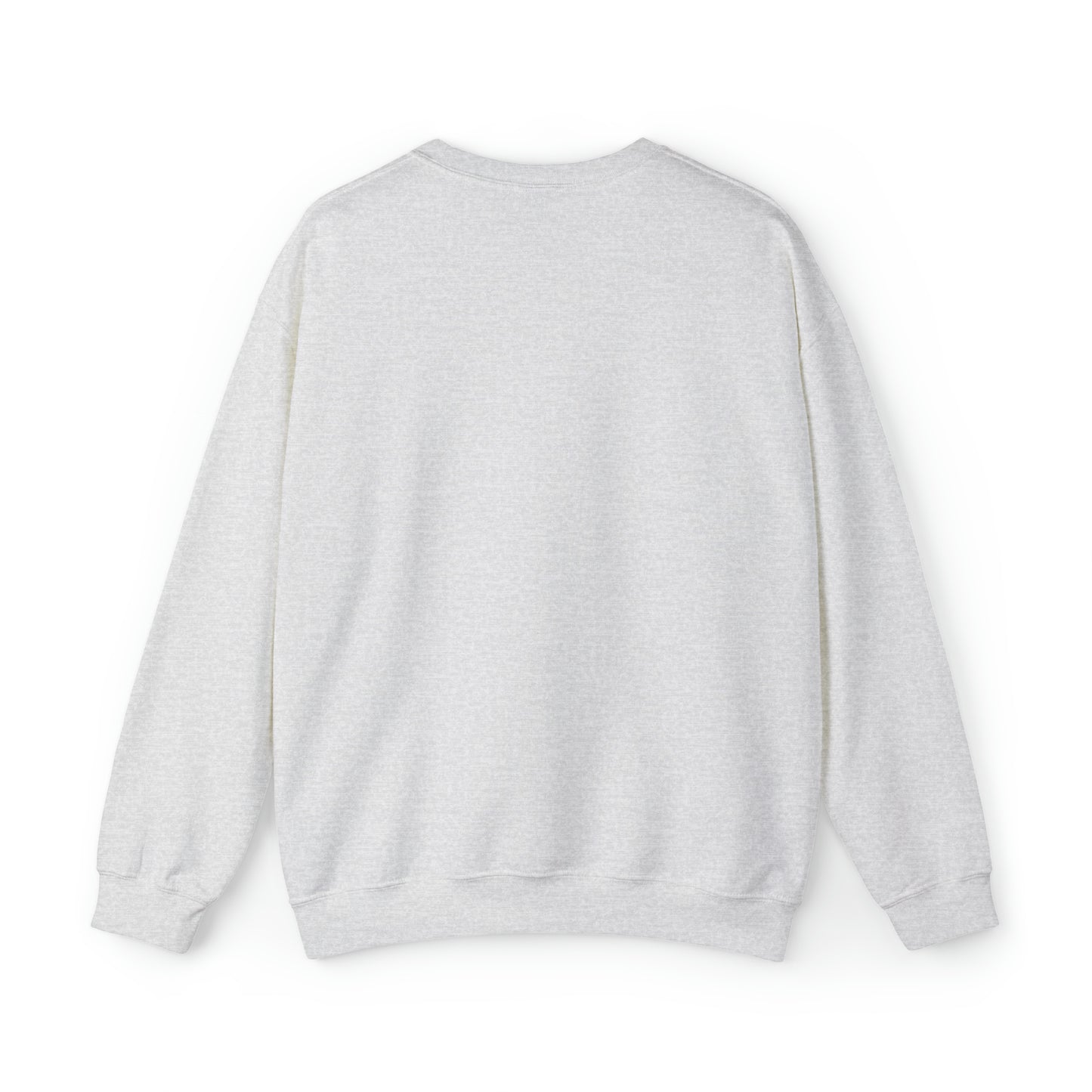The back of a cozy white Christmas Tree Sweatshirt by Printify on a white background, perfect for the winter months.