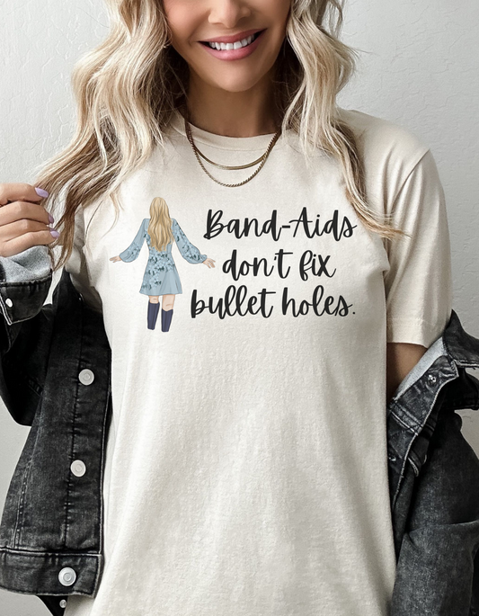 Taylor Swift Preppy Picture T-Shirt - Bandaids Don't Fix Bullet holes