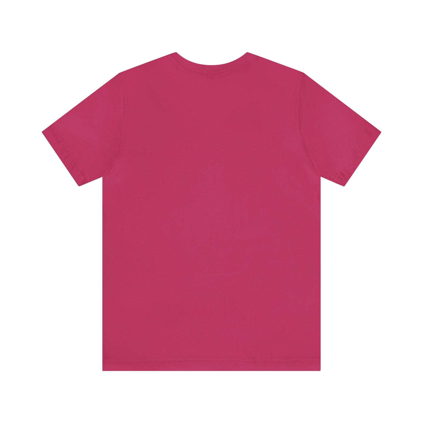 A lightweight fabric pink Printify Unisex Jersey Short Sleeve Tee on a white background.