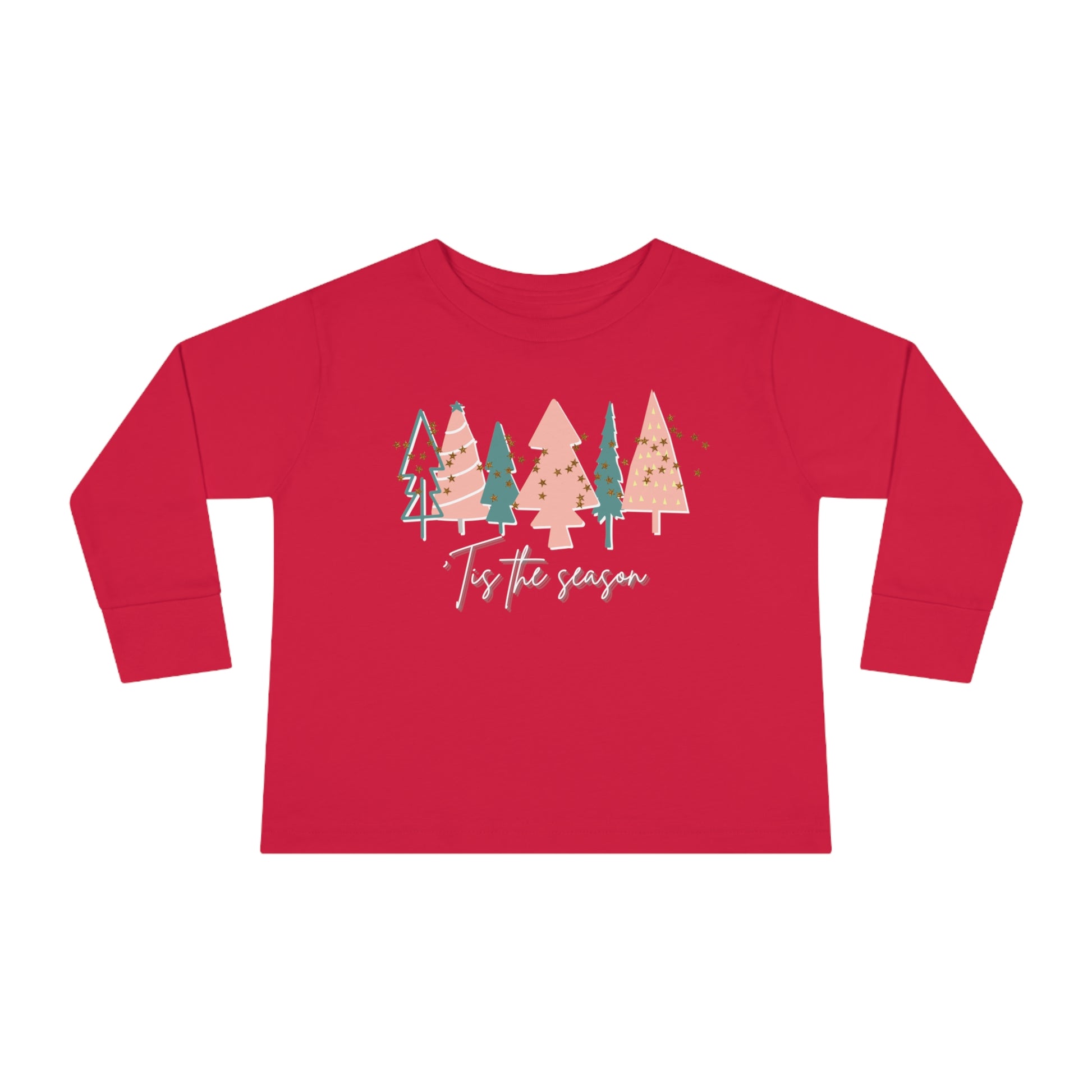 Printify's Kids Christmas Tree Long Sleeve Tee - Toddler Crew Neck T-Shirt, made of 100% combed ringspun cotton fine jersey, is the perfect gift for Merry Christmas.