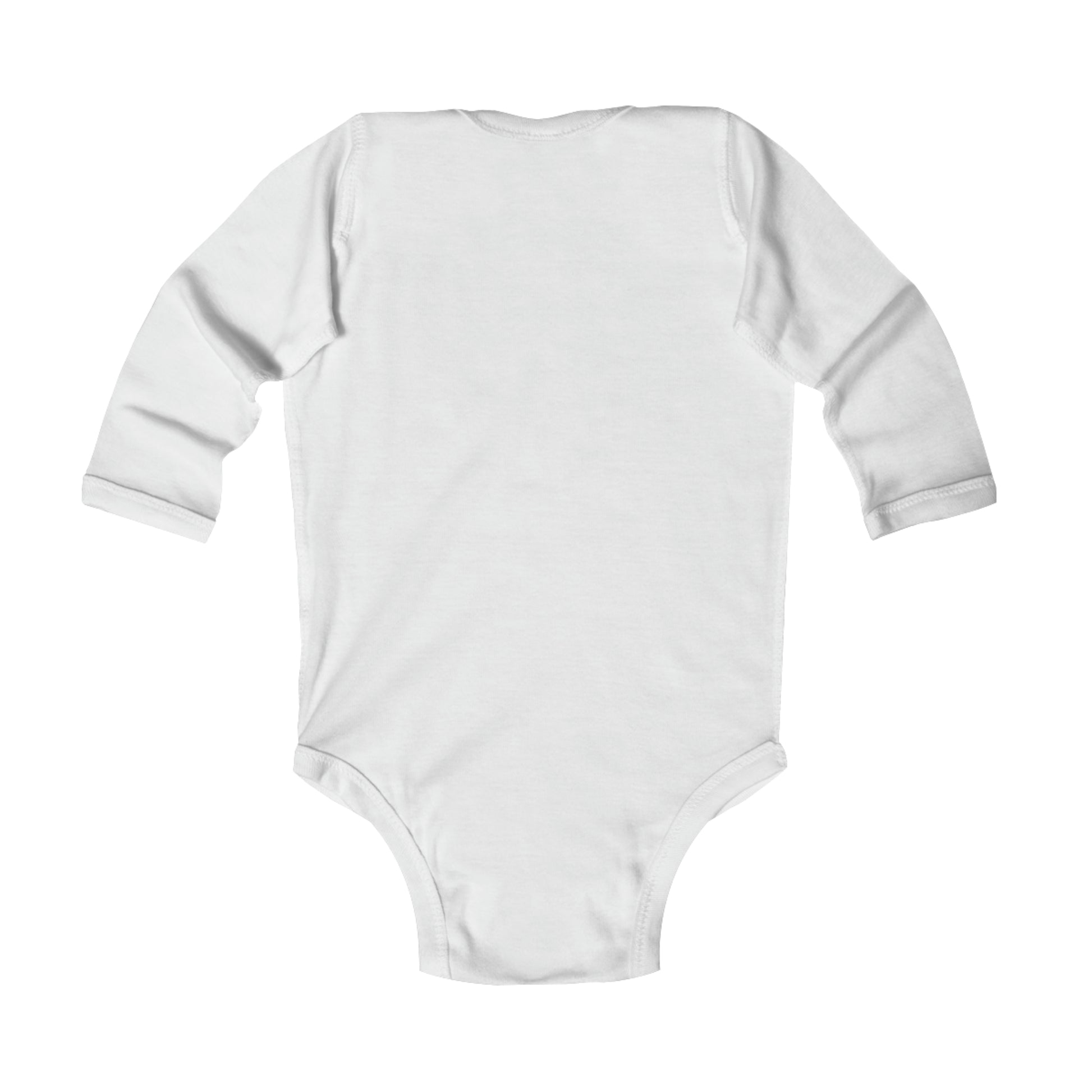 A Christmas Tree Infant Long Sleeve Bodysuit by Printify on a white background.