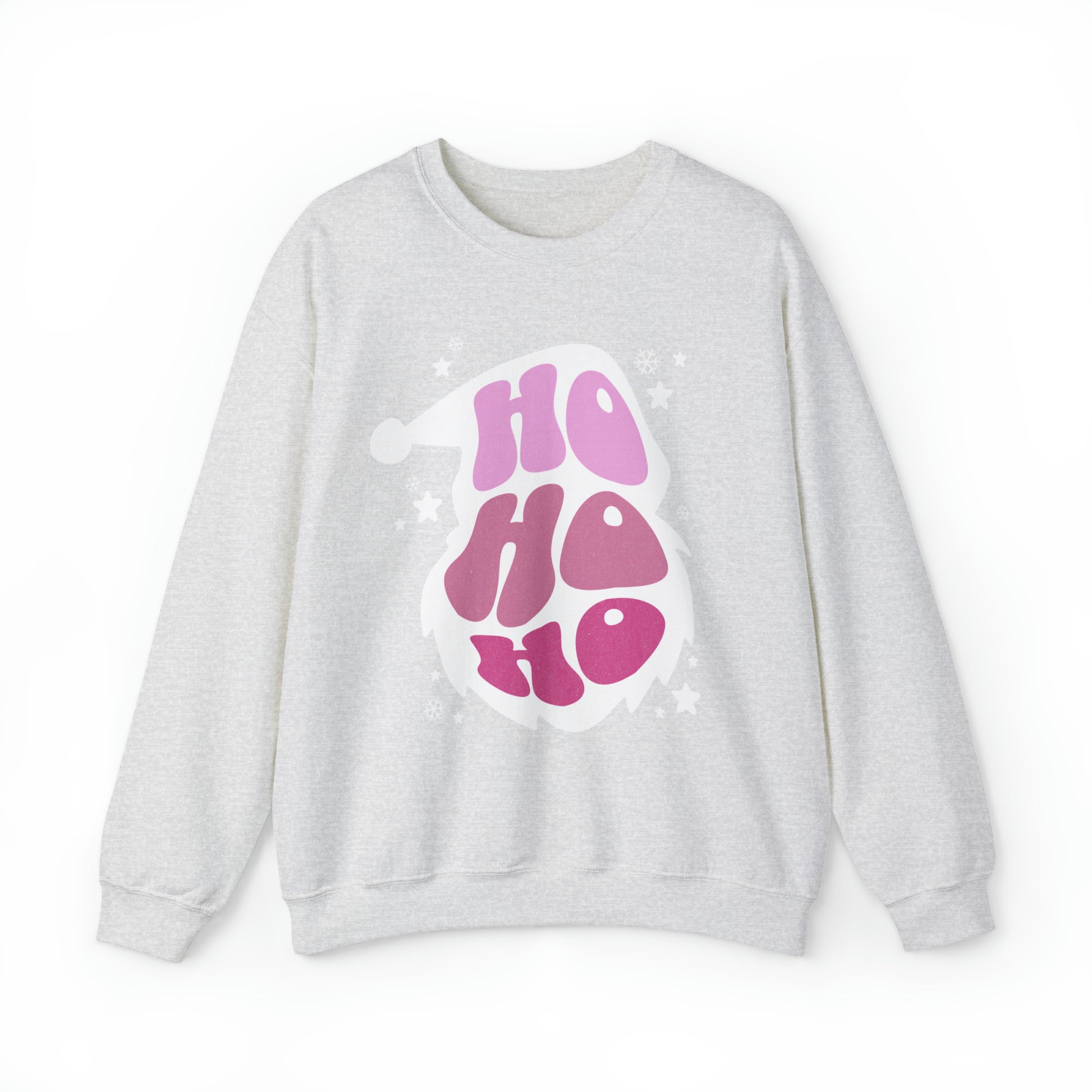 A stylish Printify sweatshirt, the Ho Ho Ho Santa Outline Pink Holiday Sweatshirt - Cozy Crewneck - Festive Christmas Sweate, offering both comfort and style.