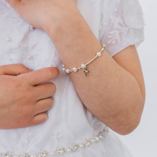 Sterling Silver Girls First Communion Rosary Bracelet Gift - Chickie Collective