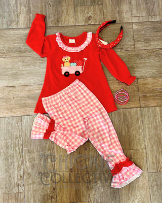 Girls Dog Heart Ruffle Valentines Set Girl Outfit - Chickie Collective