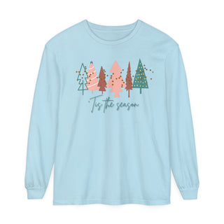 Tis the Season Christmas Tree Shirt | Comfort Colors Long-sleeve Chambray S  - Chickie Collective