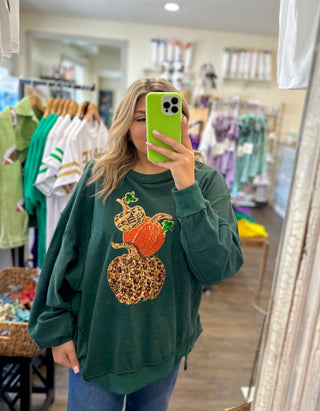 Hunter Green Sequin Pumpkin Patch Sweatshirt     - Chickie Collective