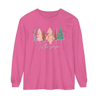 Women's 'Tis the Season Crunchberry Pink Christmas Tree Shirt | Comfort Colors Holiday Tee Long-sleeve Crunchberry S  - Chickie Collective