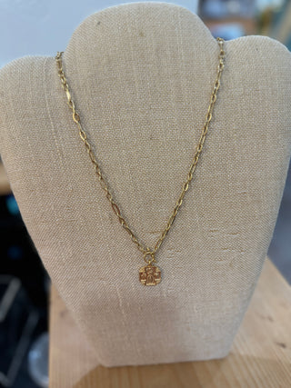 Square 4 Way Cross on Toggle Front 18 Inch Chain Plated Matt Gold Necklace    - Chickie Collective