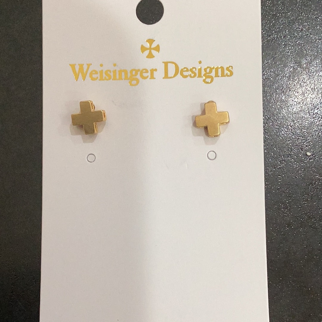 Cross Stud Earring Gold     - Chickie Collective