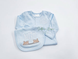 Footies - Picot Trim: White w/Blue / NB Baby Clothing - Chickie Collective