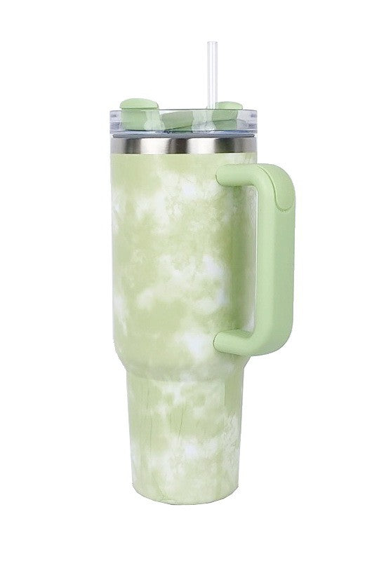 A green Hotline Wholesale 40oz Stainless Tumbler with Handle.