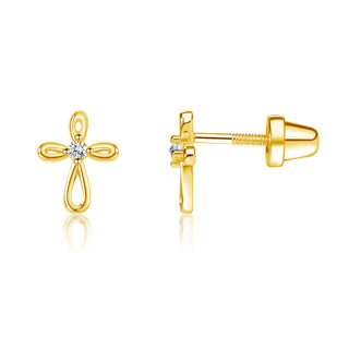 14K Gold-Plated Cross Earrings for Baptism or Communion Gift - Chickie Collective